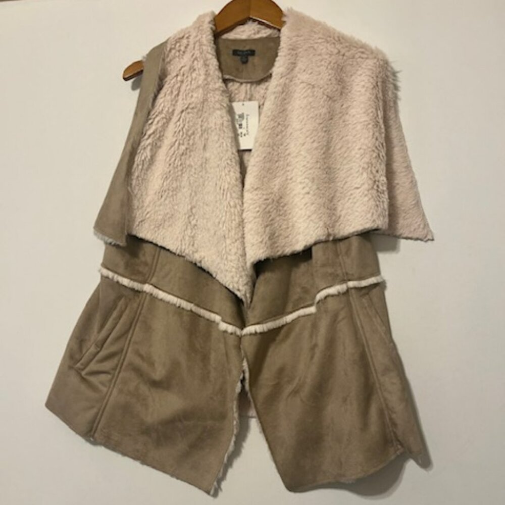 NWT Quinn Faux Fur Tan Casual Country Western Jacket Vest Sz L